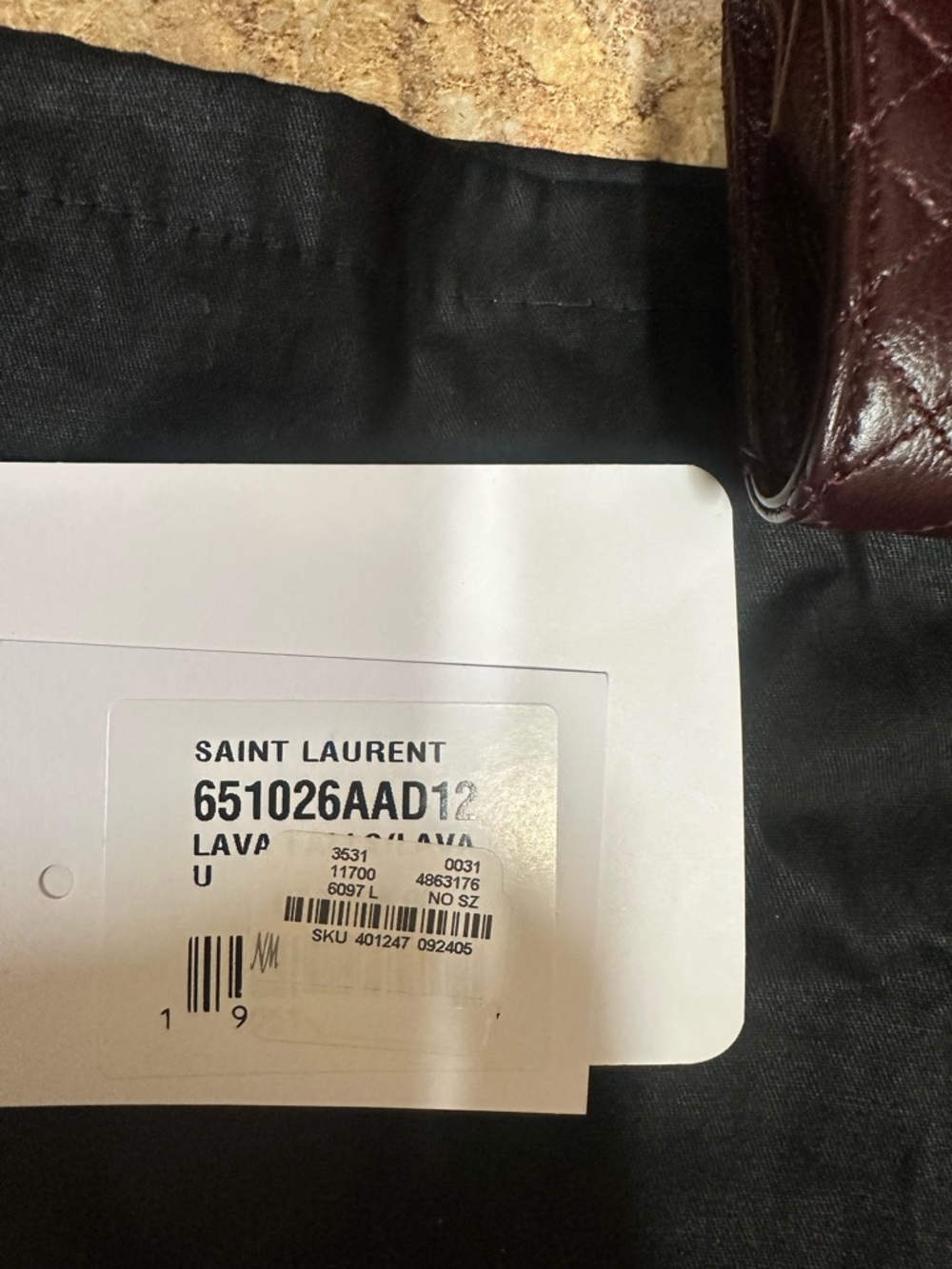 Saint Laurent Quilted Chevron & Diamond Wallet in Burgundy with Gold YSL - Picture 6 of 16